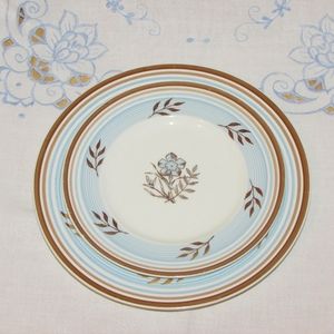 2 Antique Plates EMPIRE BRAMHALL Vintage Blue Gold Brown ENGLAND Cottagecore